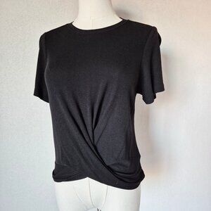 Marine Layer Front Twist Ribbed Knit Crew T-Shirt Short Sleeve Black